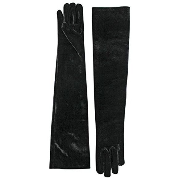 Velvet Black Long 3/4 Opera Arm Length Evening Gloves - Picture 5 of 8